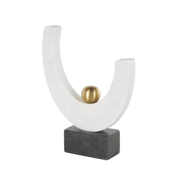 White Marble Sculpture with Gold Orb