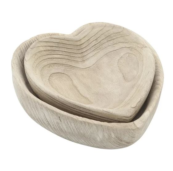 Natural Wooden Heart Bowl - Large