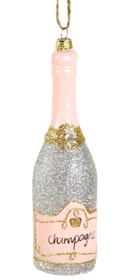 Glitter Champagne Ornament – Silver