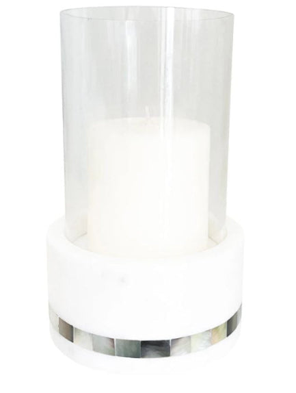 White Marble Grey Pearl Hurricane Candle Holder
