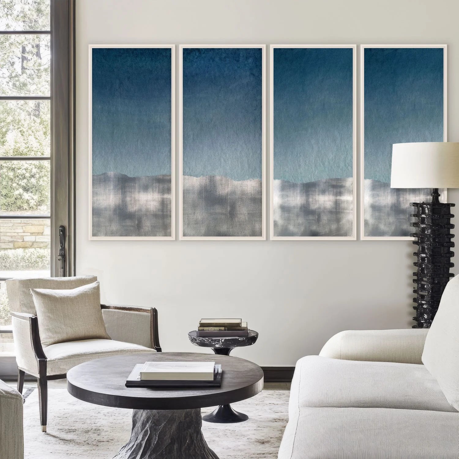 Navy Silver Wave Quadriptych
