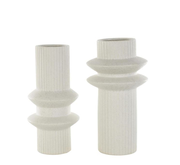 White Ceramic Abstract Ribbed Decorative Vase