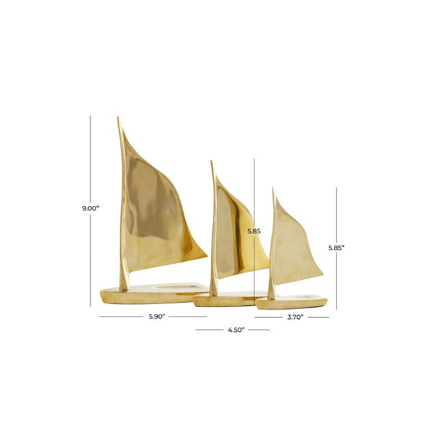Gold Metal Sail Boat Decorative Sculpture