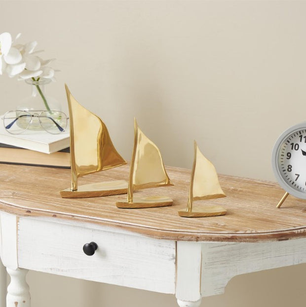 Gold Metal Sail Boat Decorative Sculpture