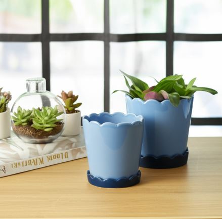 Blue Colorblock Scallop Planter - Large