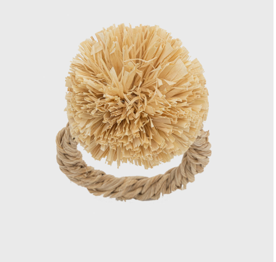 Straw Pom Pom Napkin Rings Set