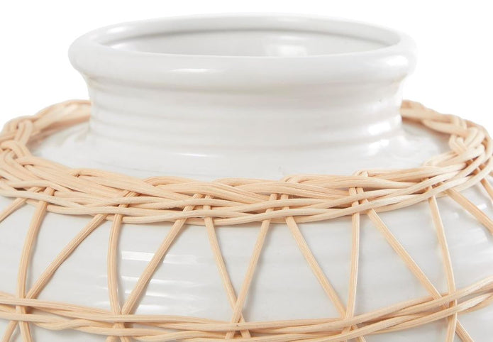 White Ceramic Linen Vase - Round