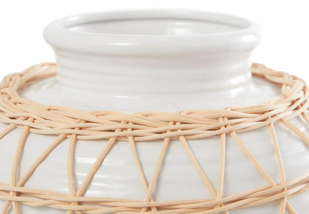 White Ceramic Linen Vase - Round