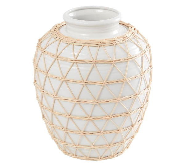 White Ceramic Linen Vase - Round