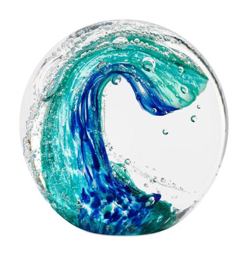 Blue Wave Glass Ball Paperweight