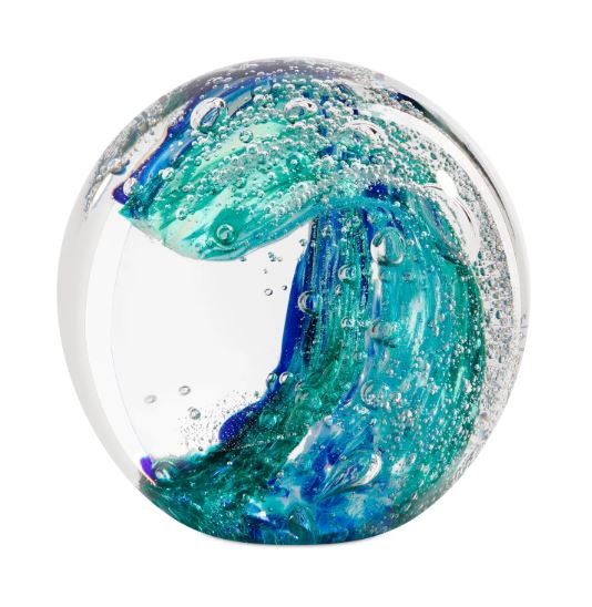 Blue Wave Glass Ball Paperweight