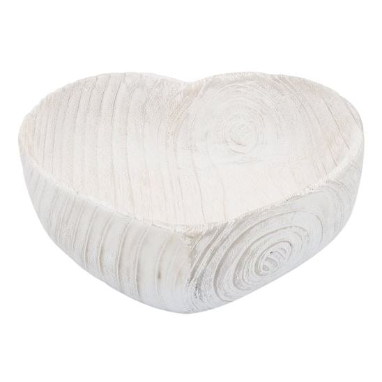White Wooden Heart Bowl - Large