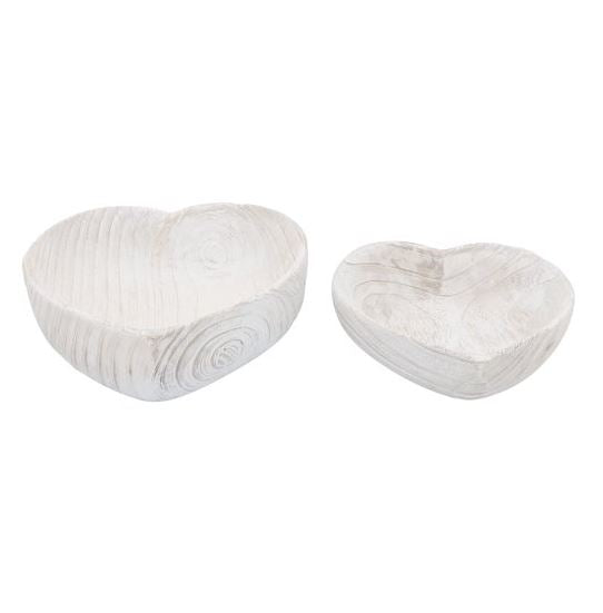 White Wooden Heart Bowl - Large