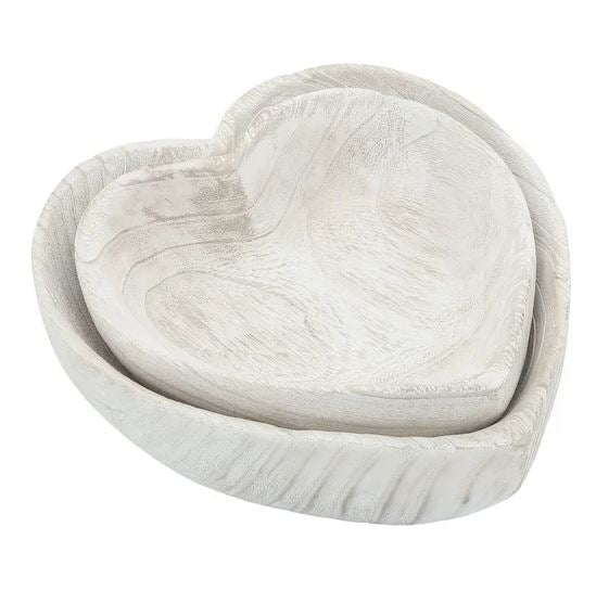 White Wooden Heart Bowl - Large