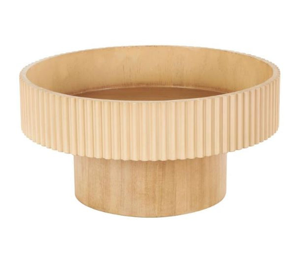 Ribbed Light Brown Wood Bowl