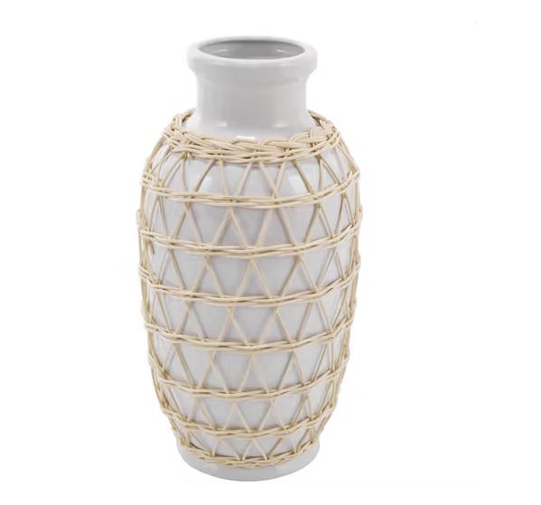 White Ceramic Linen Vase - Classic