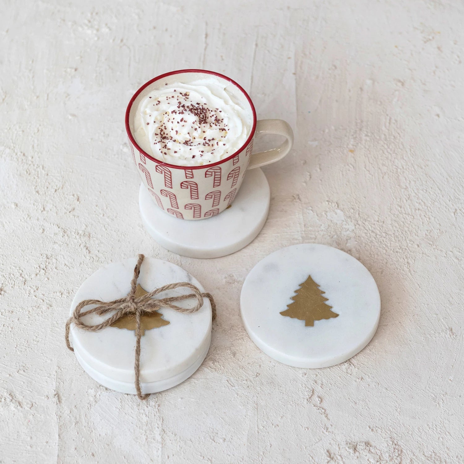 Marble Coasters with Brass Tree Inlay (Set of 4)